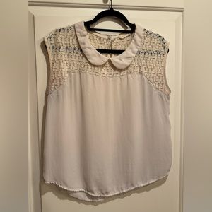 Cream Blouse with Scalloped Collar Size M